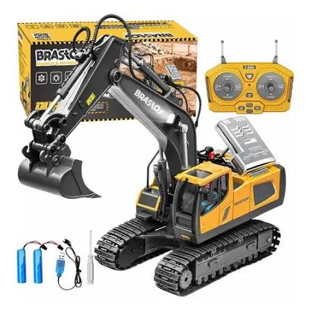 BRASTOY Retroescavadeira Elétrica Escavadeira 9 Funções Controle Remoto Premium Cor Amarelo