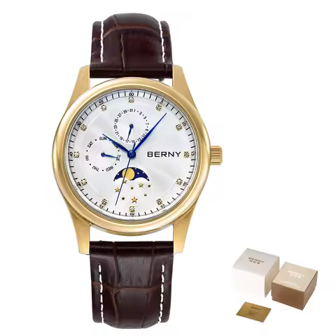 Relógio BERNY Femininos de Quartzo Pulseira de Couro Elegante